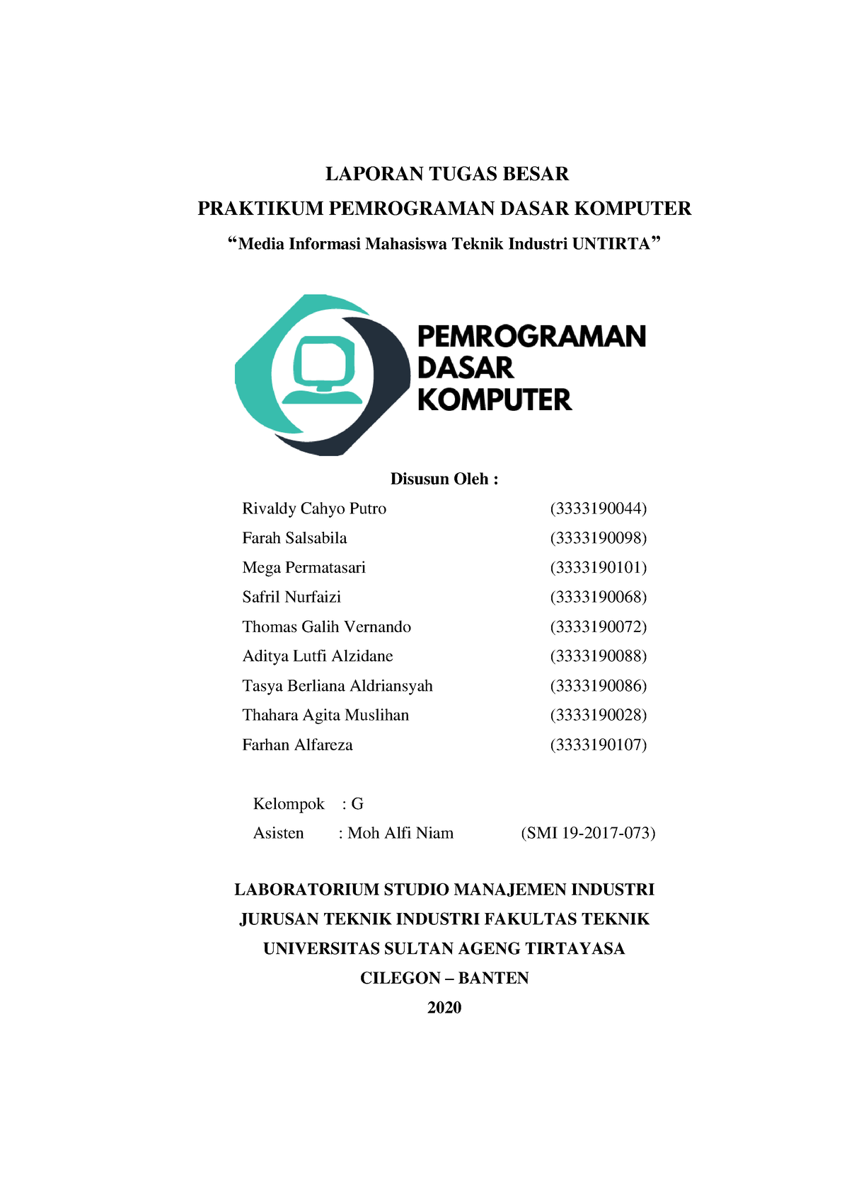 Pemrograman Komputer Teknik Industri - LAPORAN TUGAS BESAR PRAKTIKUM ...