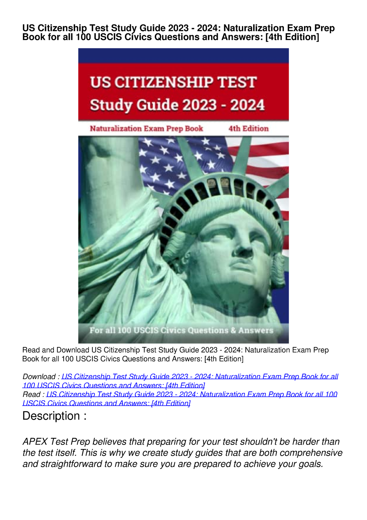READ [PDF] US Citizenship Test Study Guide 2023 - 2024: Naturalization ...
