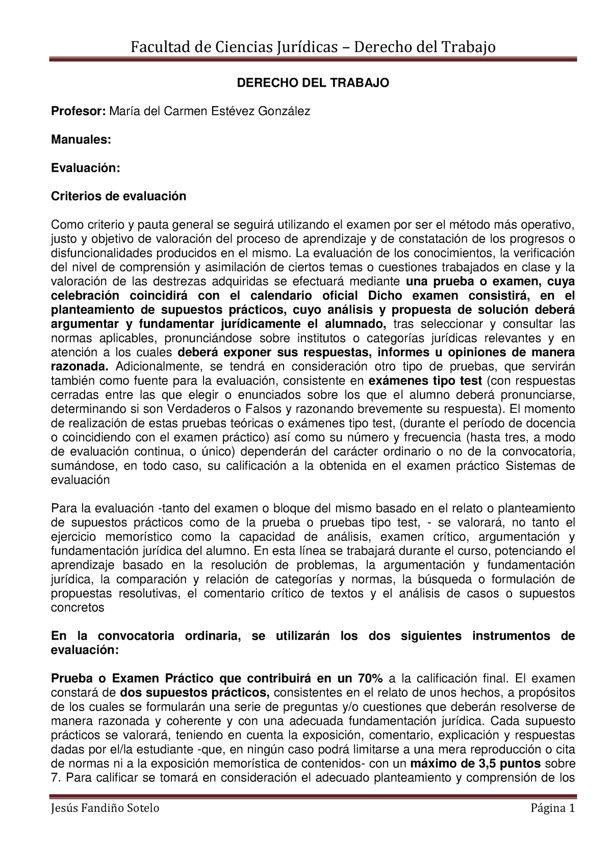 Apuntes Derecho Del Trabajo Derecho Del Trabajo Profesor María Del Carmen Estévez González 6294