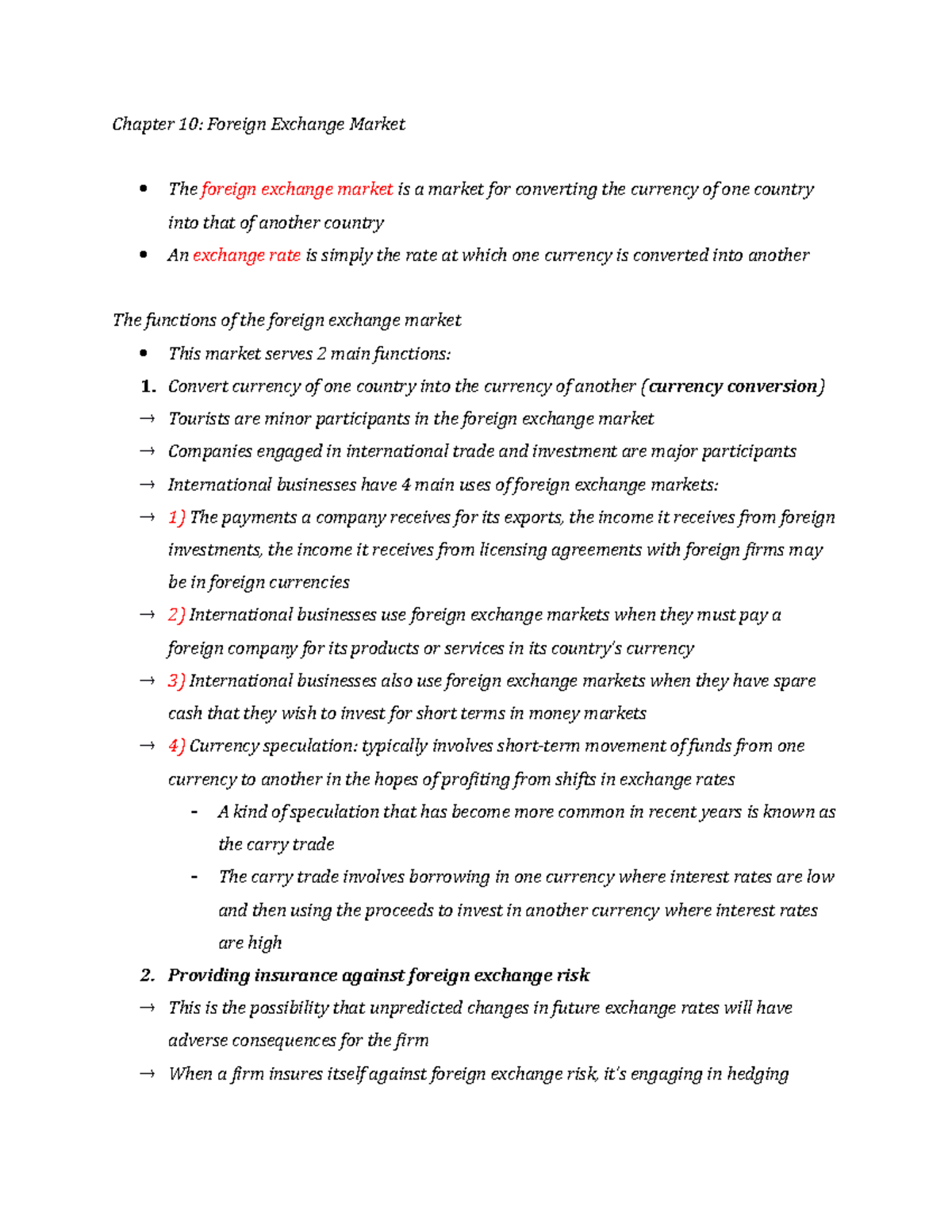 Chapter 10 - summary - Chapter 10: Foreign Exchange Market The foreign ...
