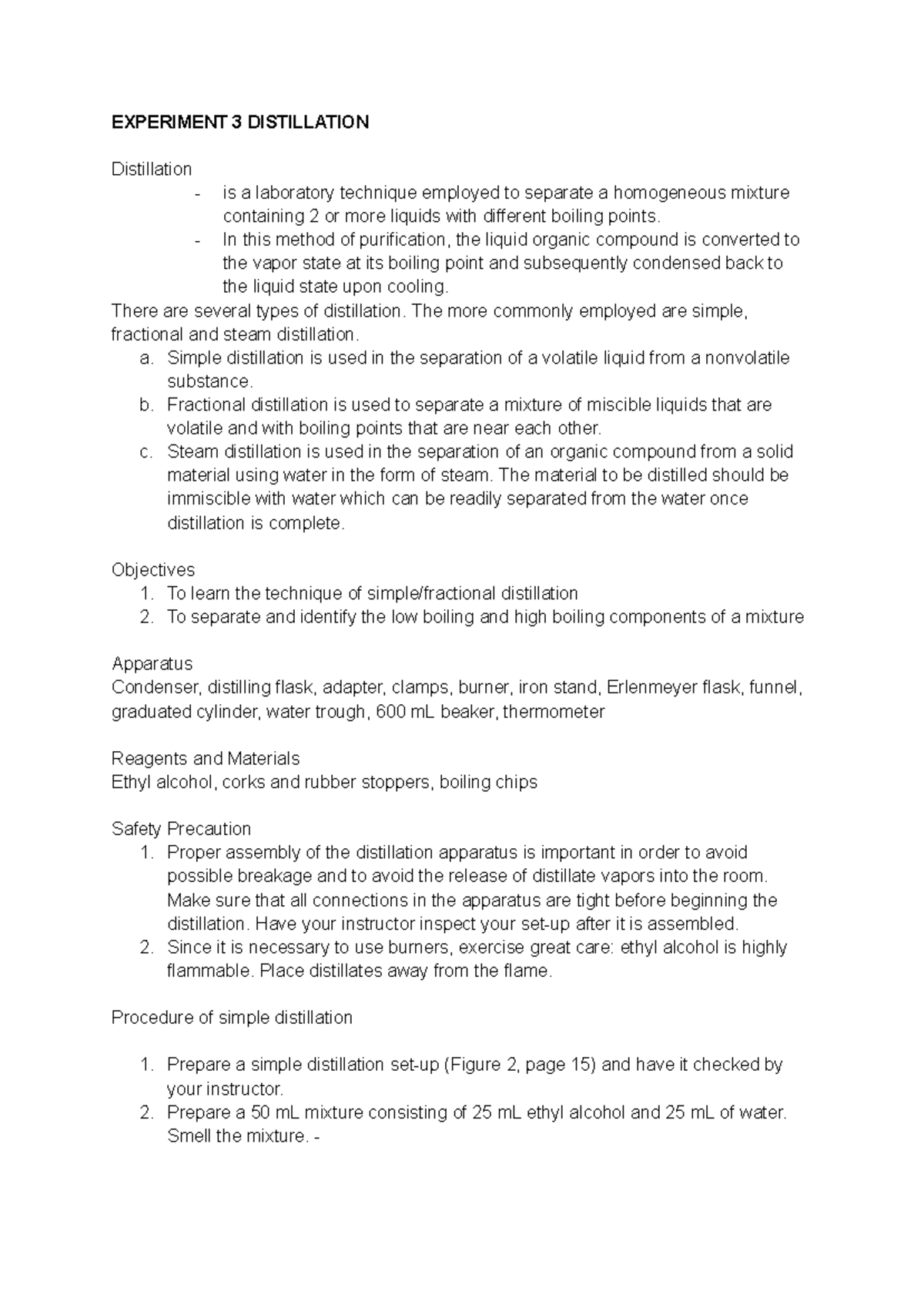 Chem Lab - EXPERIMENT 3 DISTILLATION Distillation - is a laboratory ...