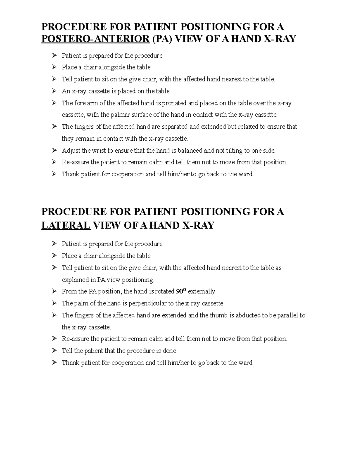 Notes for Classmates clinical PROCEDURE FOR PATIENT POSITIONING FOR
