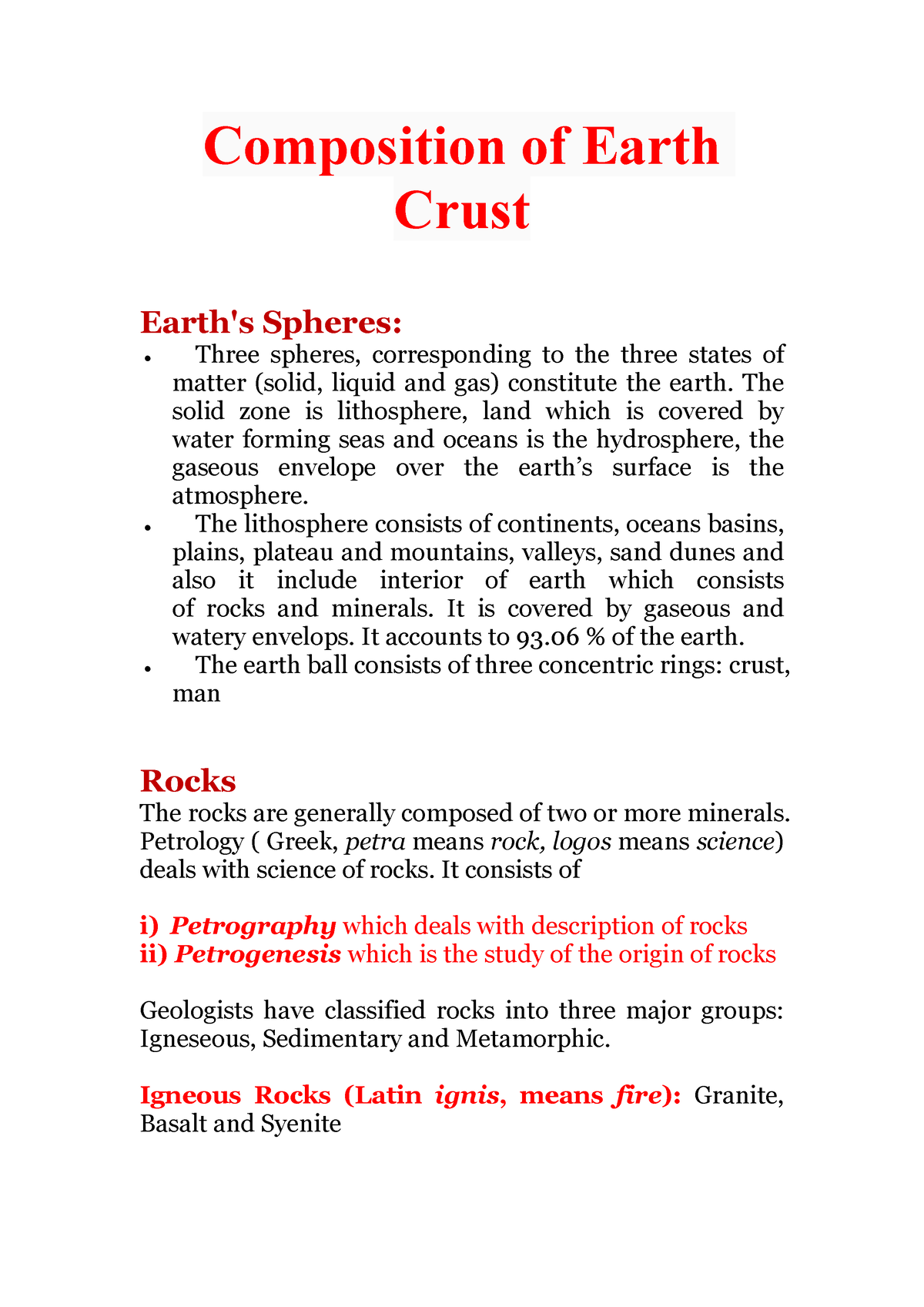 essay on composition of the earth