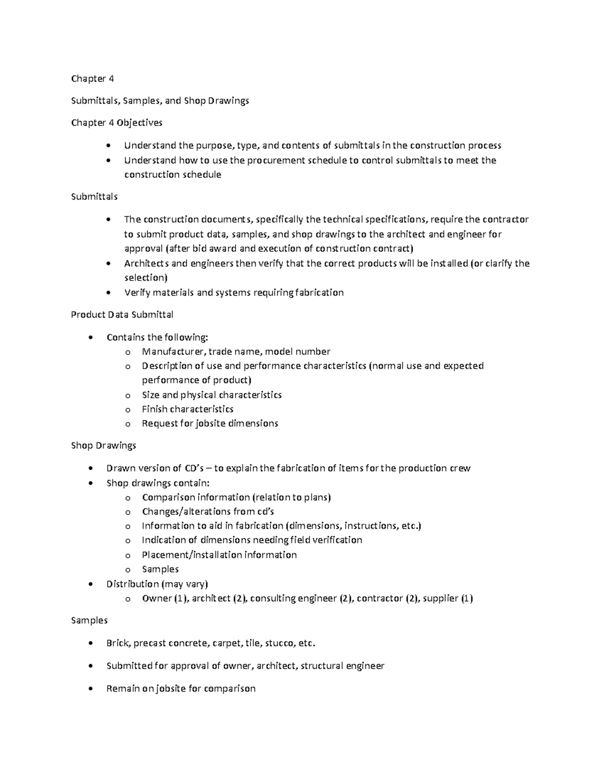 Chapter 4 - Chapter 4 Submittals, Samples, and Shop Drawings Chapter 4 ...