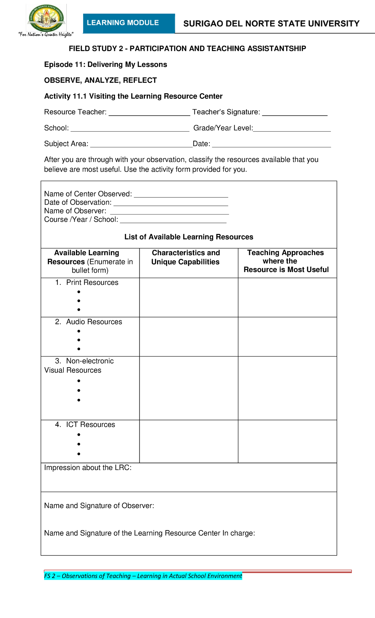 Field- Study-2 - FIELD STUDY 2 - PARTICIPATION AND TEACHING ...