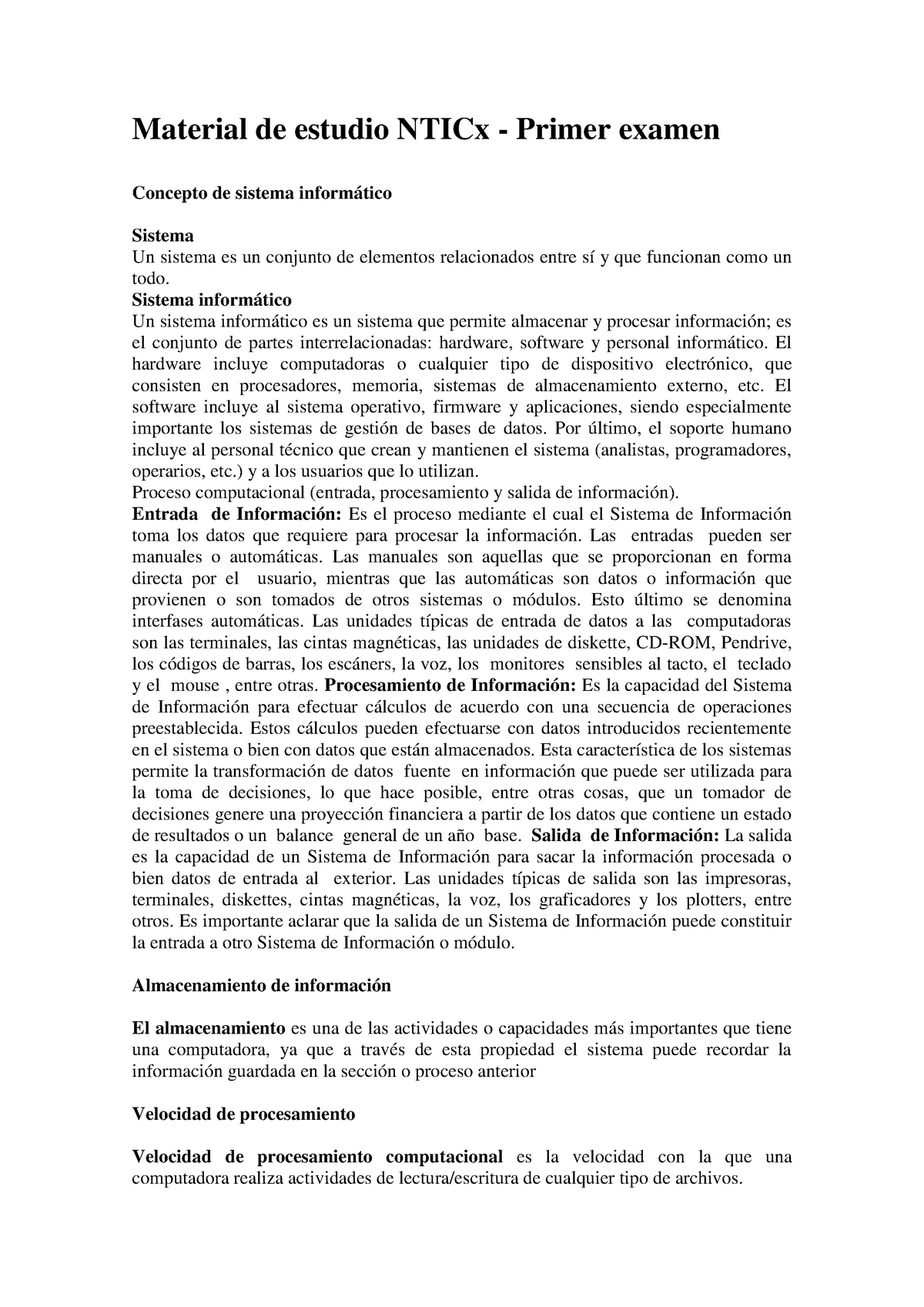 Examen 2016 NTICX - Concepto de sistema informático Sistema Un sistema ...