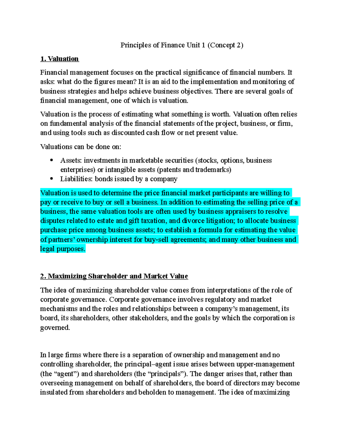 Principles of Finance Unit 1 Concept 2 - Principles of Finance Unit 1 ...