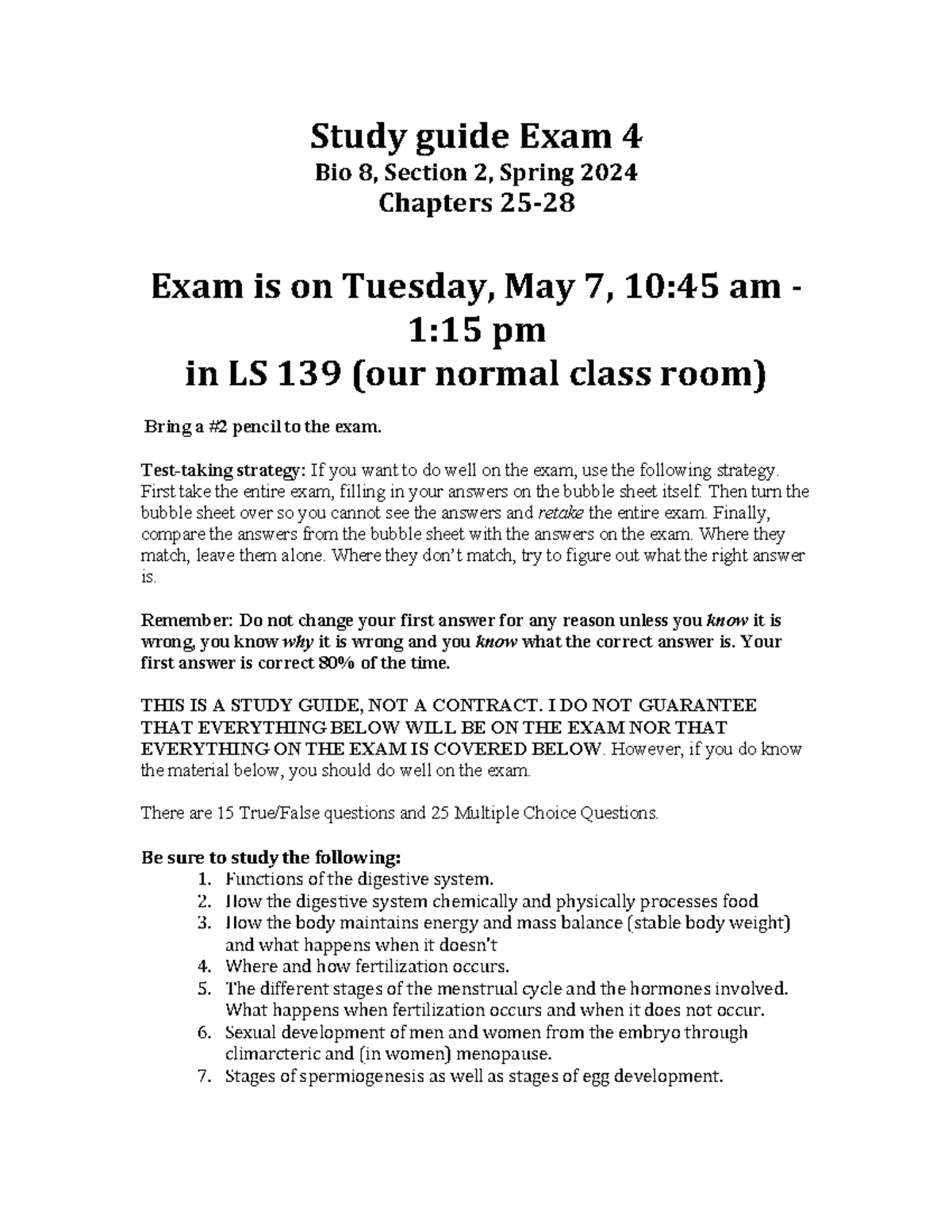 Study guide Exam 4 - Test-taking strategy: If you want to do well on ...