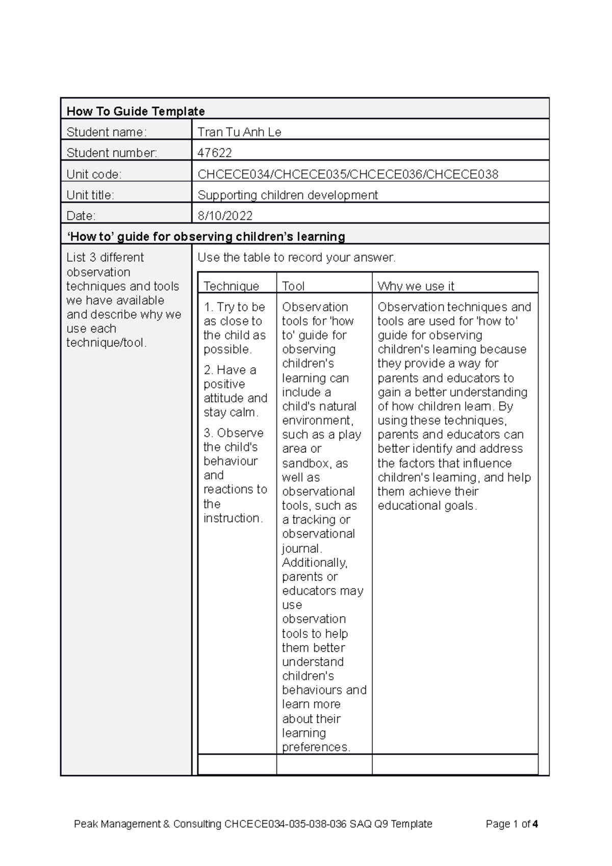 Tran Le case study - How To Guide Template Student name: Tran Tu Anh Le ...
