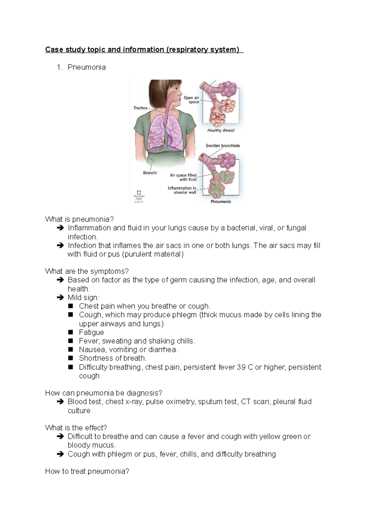 Case study topic and information - Pneumonia What is pneumonia ...