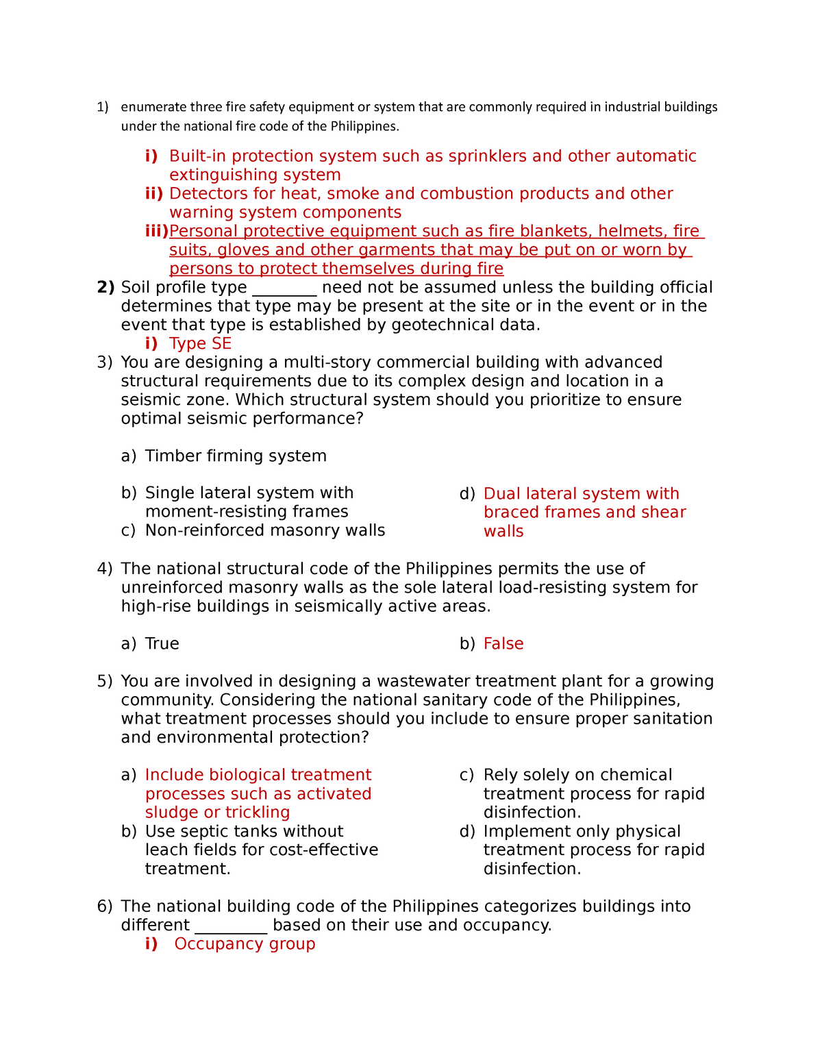 BD Quiz - N/a - 1) Enumerate Three Fire Safety Equipment Or System That ...