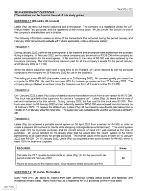 TAX3701 2021 TL 201 2 B Examination Practice Questions - TAX3701/201/2 ...