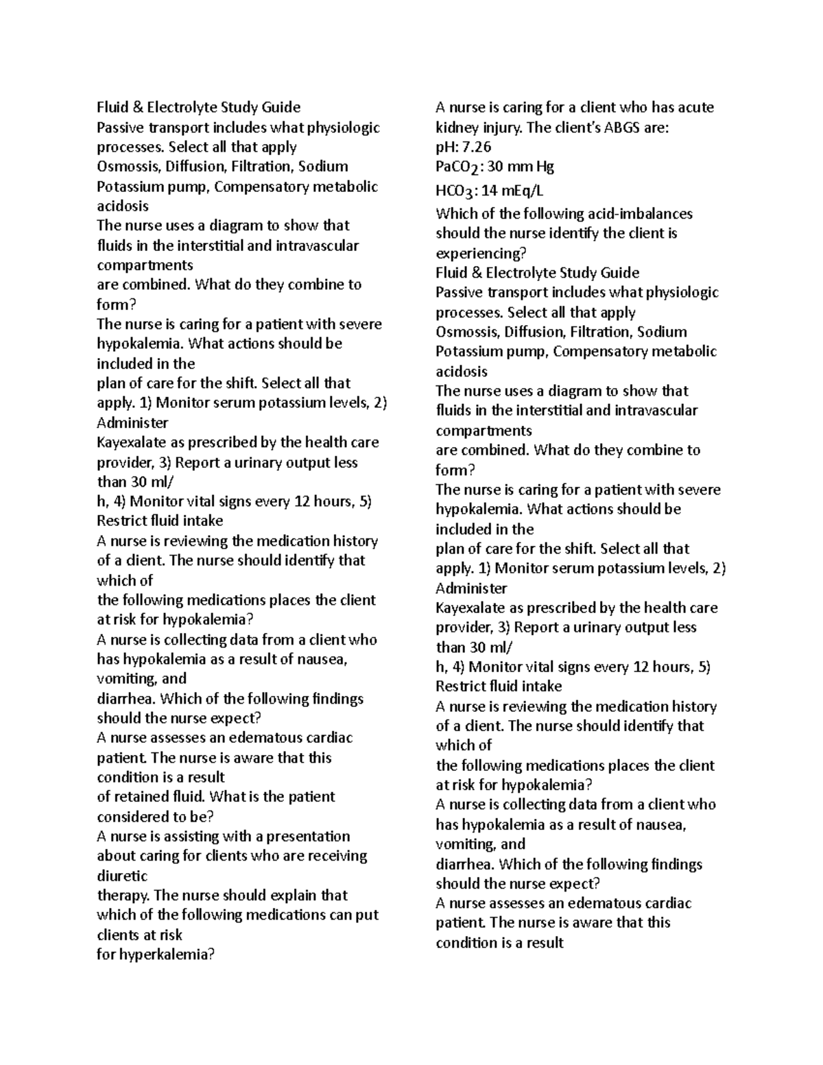 Fluid and electrolytes study guide II - Fluid & Electrolyte Study Guide ...