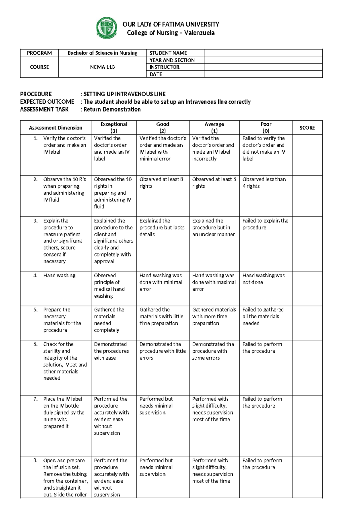 Setting-up-IV - Rubrics setting-up IV - OUR LADY OF FATIMA UNIVERSITY ...