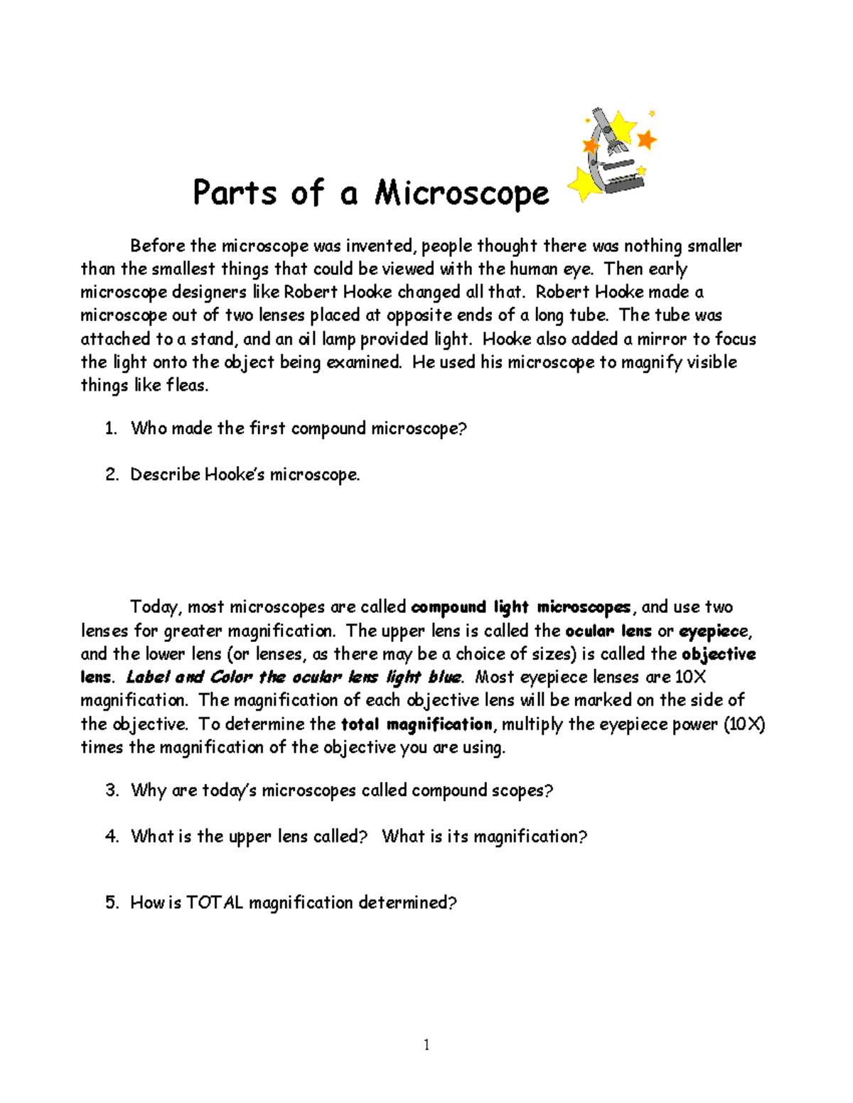 Parts of a Microscope - Parts of a Microscope Before the microscope was ...