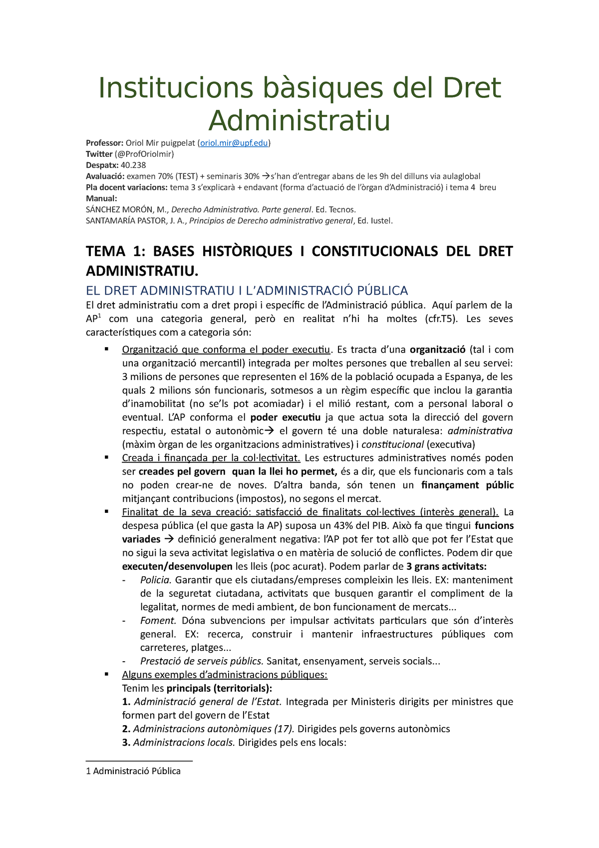 DRET Administratiu - Apunts Todo - Institucions Bàsiques Del Dret ...