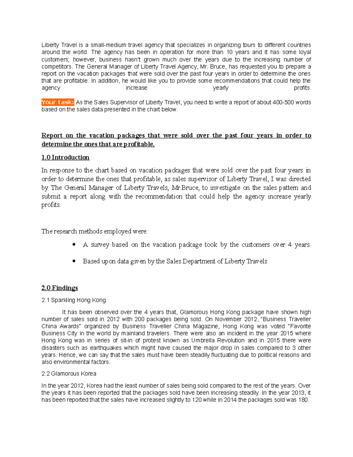 Report on Vacation Packages UE Mahesha - Liberty Travel is a small ...
