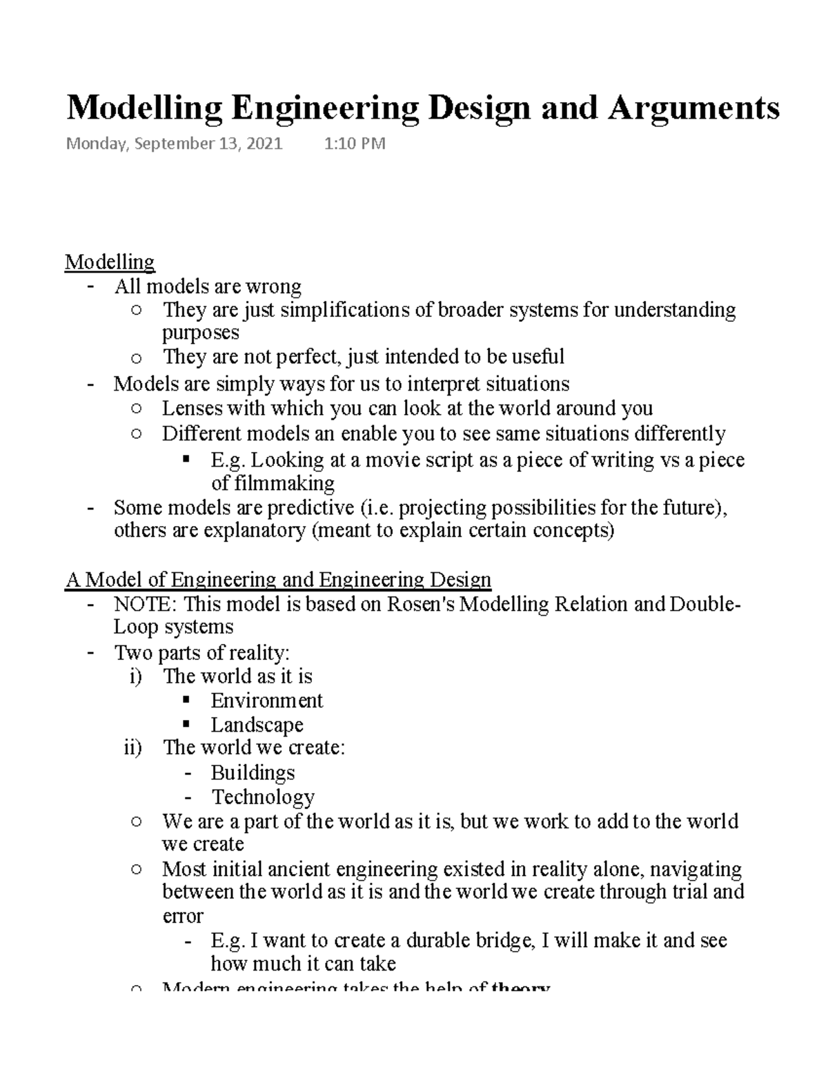 Lecture 2 Modelling Engineering Design and Arguments Modelling All