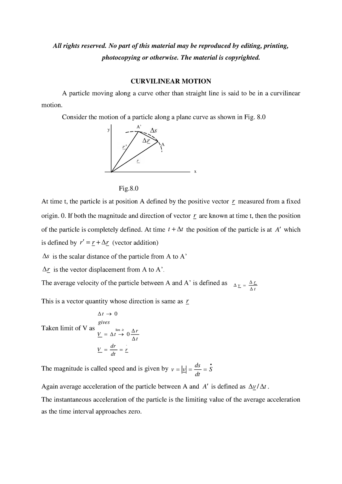 6- Curvilinear Motion - Lecture notes 1 - All rights reserved. No part ...