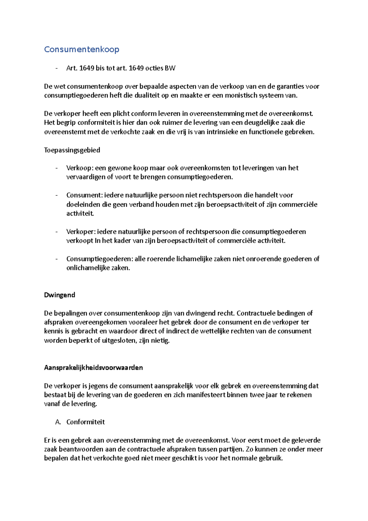 Consumentenkoop - Consumentenkoop Art. 1649 bis tot art. 1649 octies BW ...