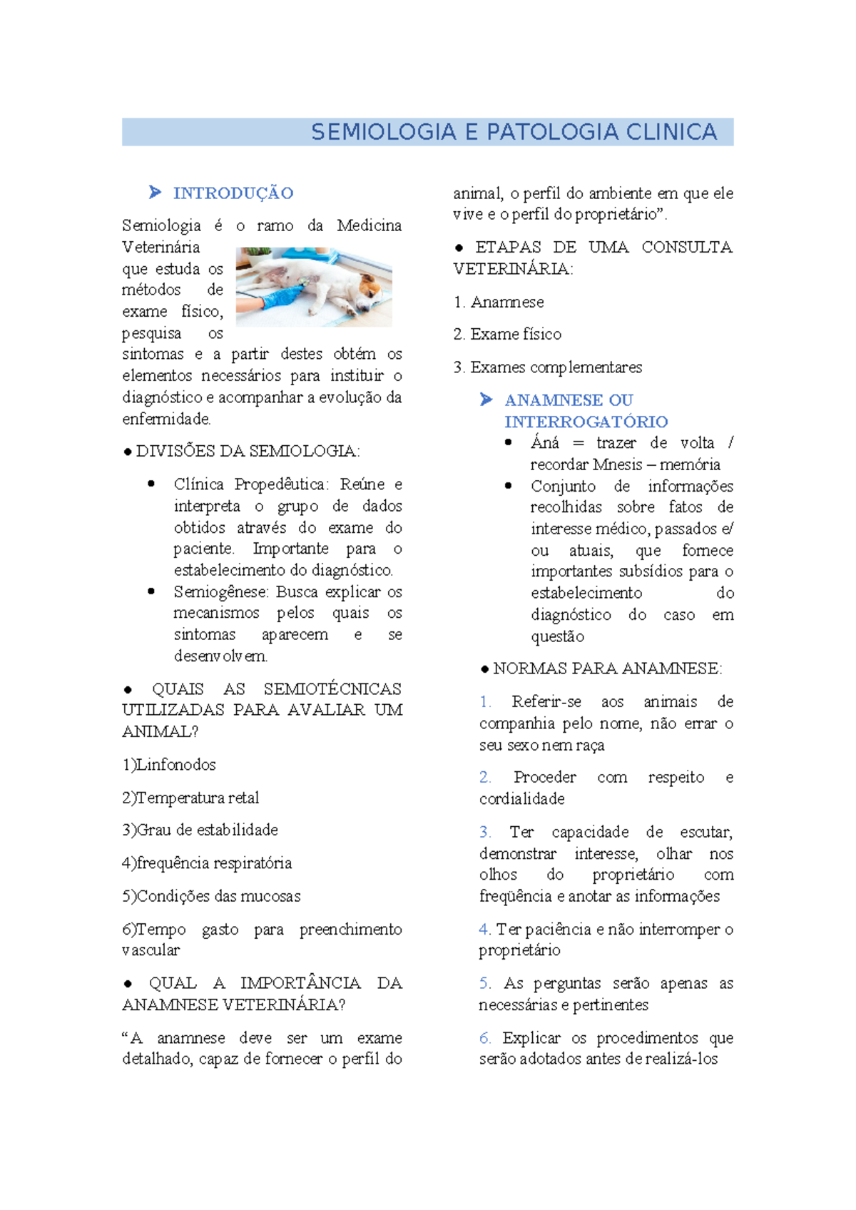 Semiologia - RESUMO PARA AJUDAR NOS ESTUDOS DE MEDICINA VETERINÁRIA ...