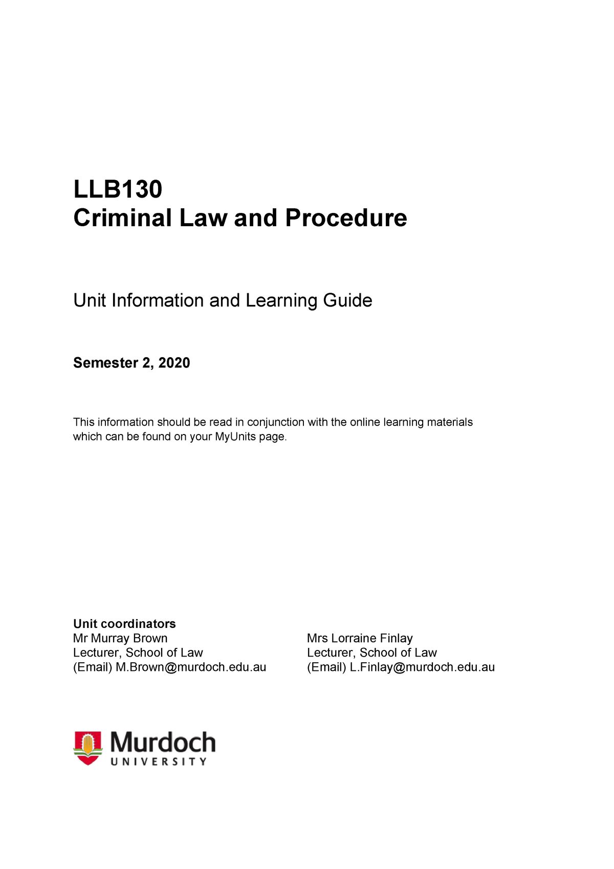 LLB130 Criminal Law Unit Guide (S2, 2020) - LLB Criminal Law And ...