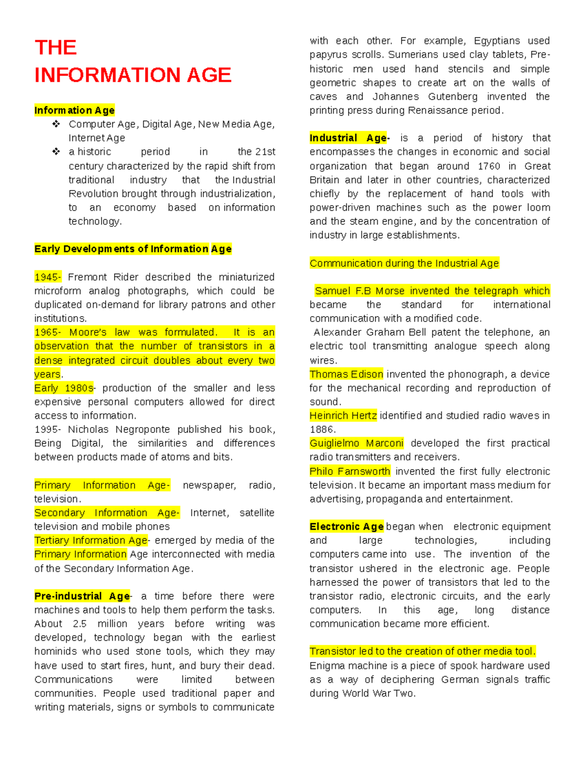 3 Complete THE INFORMATION AGE Information Age Computer Age