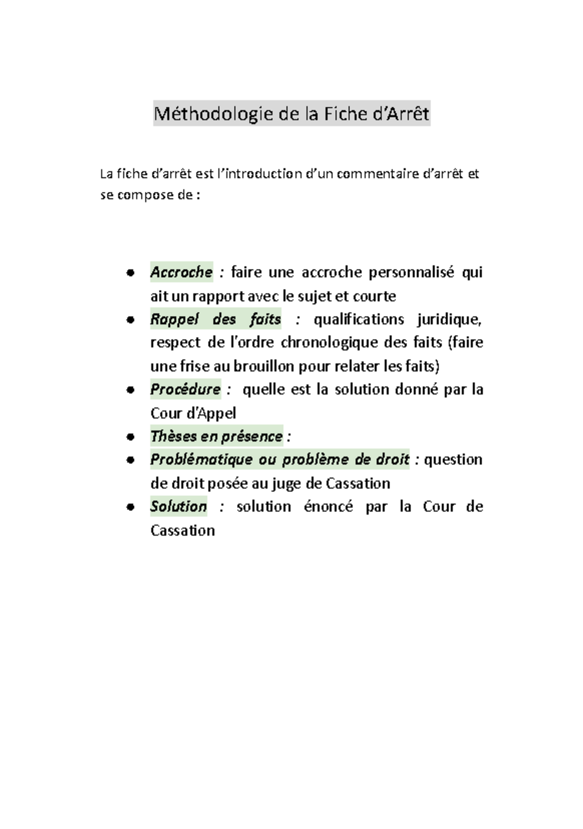 Fiche D'ARRÊT - Méthodologie De La Fiche D’Arrêt La Fiche D’arrêt Est L ...