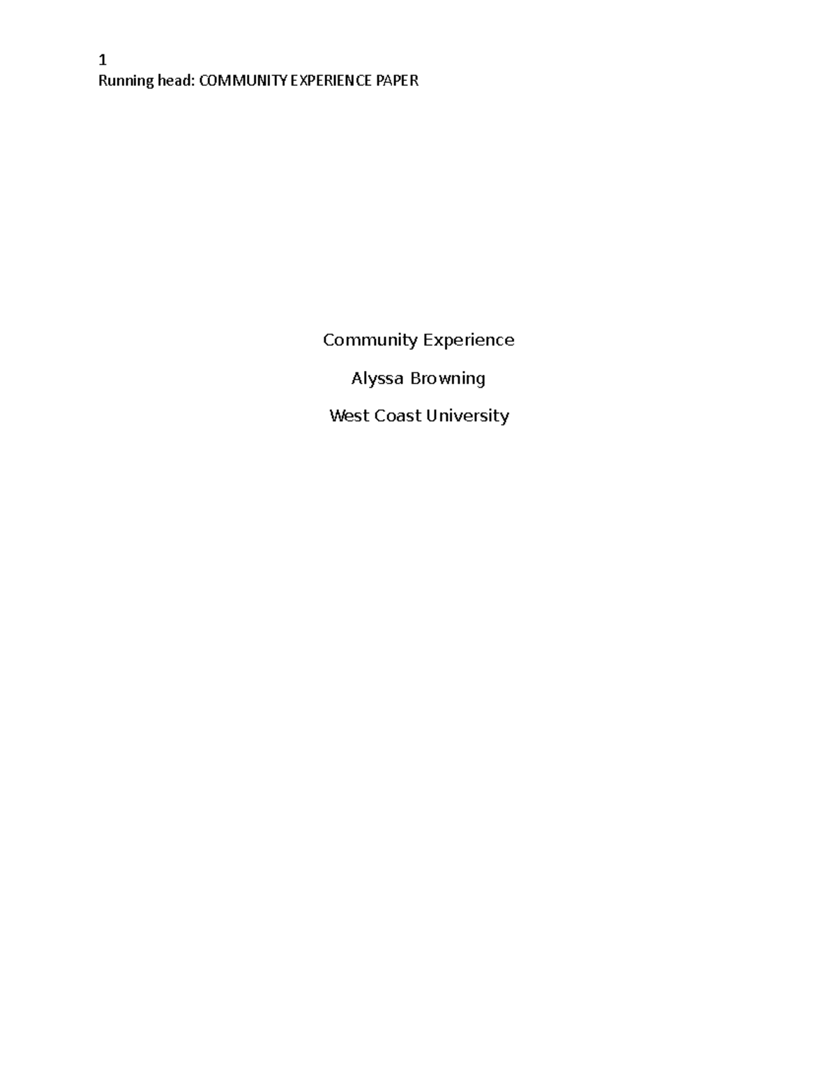 Community Experience 316L - 1 Running head: COMMUNITY EXPERIENCE PAPER ...