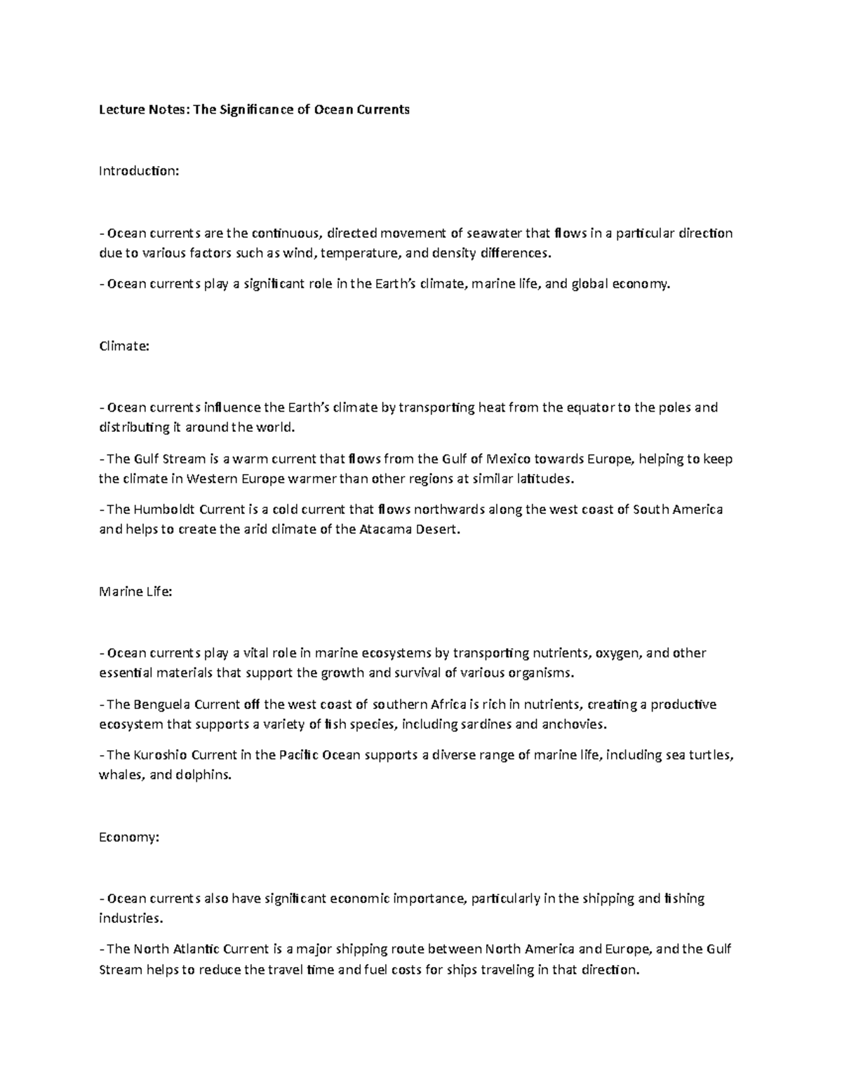 Lecture Notes: The Significance of Ocean Currents - Lecture Notes: The ...