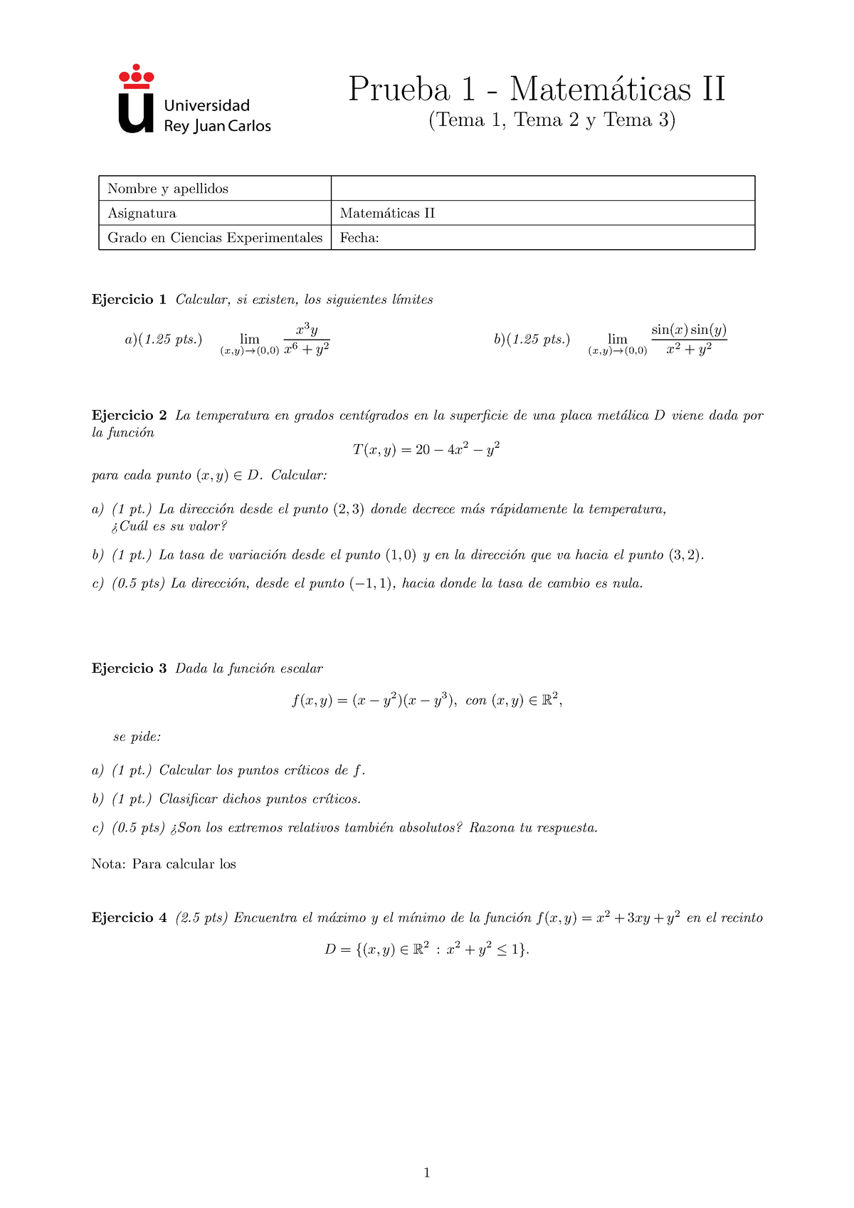 Examen - Parcial 1 - Prueba 1 - Matem ́aticas II (Tema 1, Tema 2 Y Tema ...