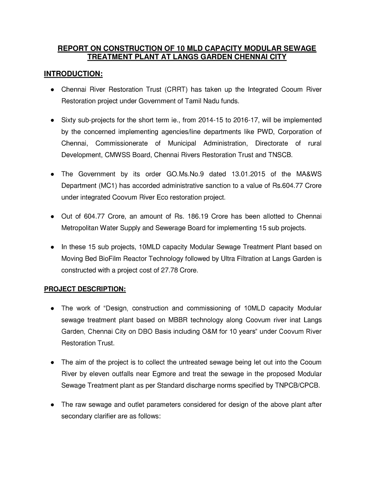 CRRT-10MLDat Langs Garden - REPORT ON CONSTRUCTION OF 10 MLD CAPACITY ...