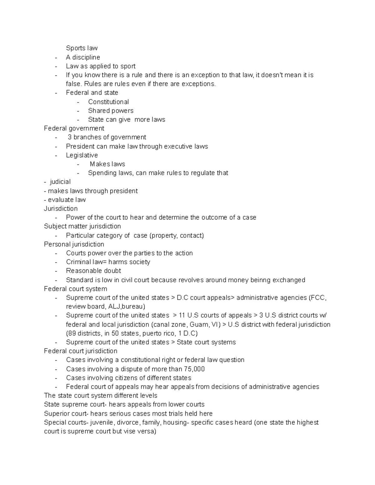 EXSS 326 spots law Notes from sports law Sports law A discipline
