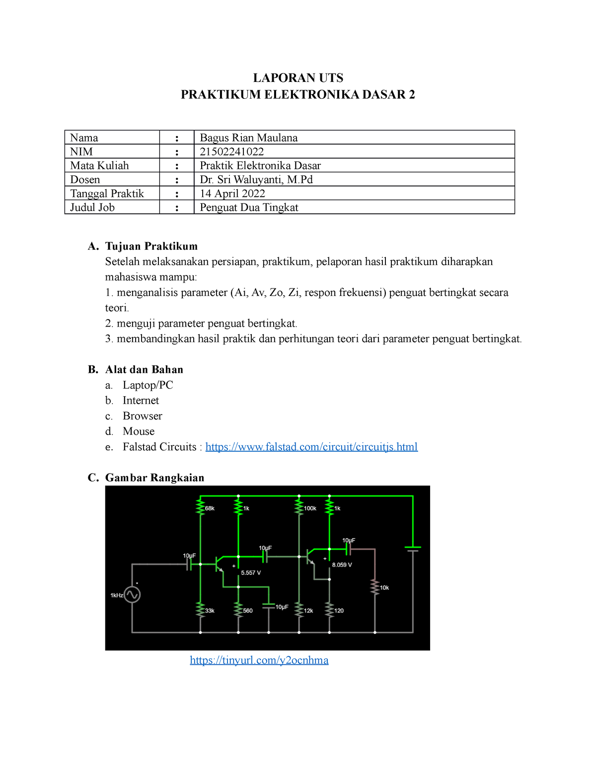 UTS Praktik Elka Analog - LAPORAN UTS PRAKTIKUM ELEKTRONIKA DASAR 2 ...