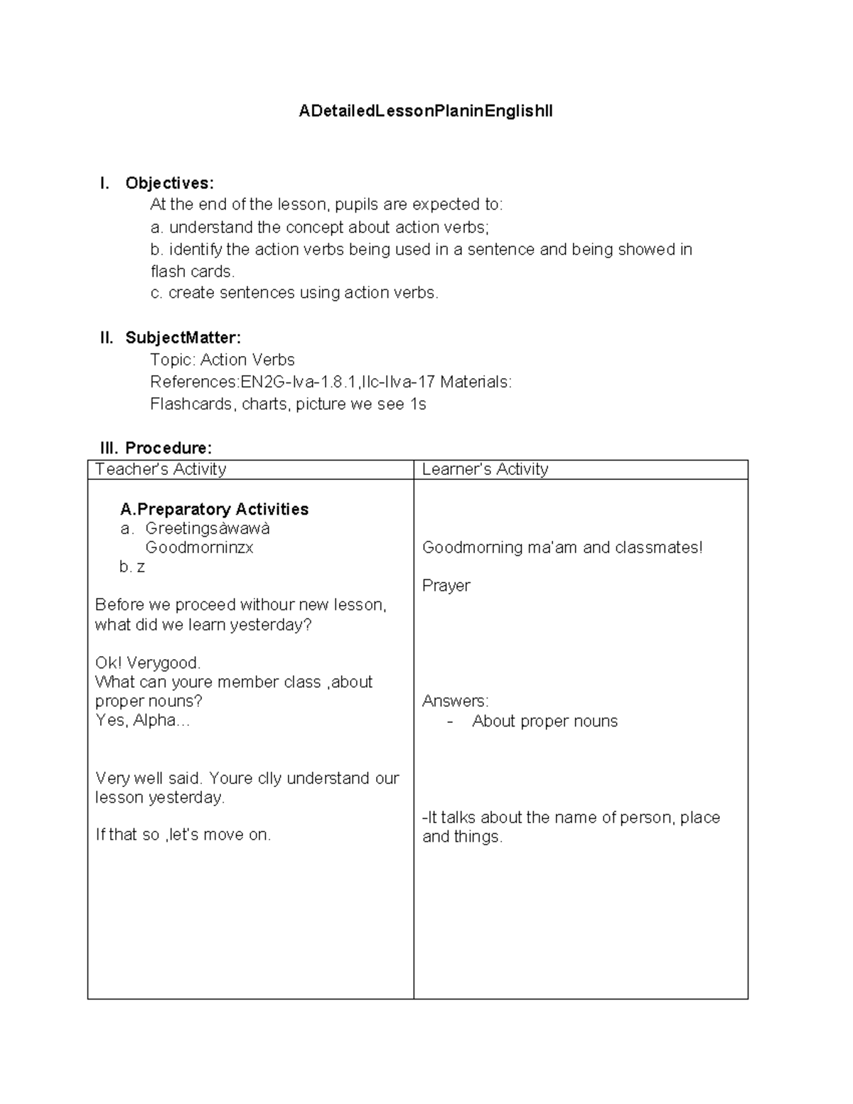 A detailed lesson plan in english 1 - ADetailedLessonPlaninEnglishII I ...