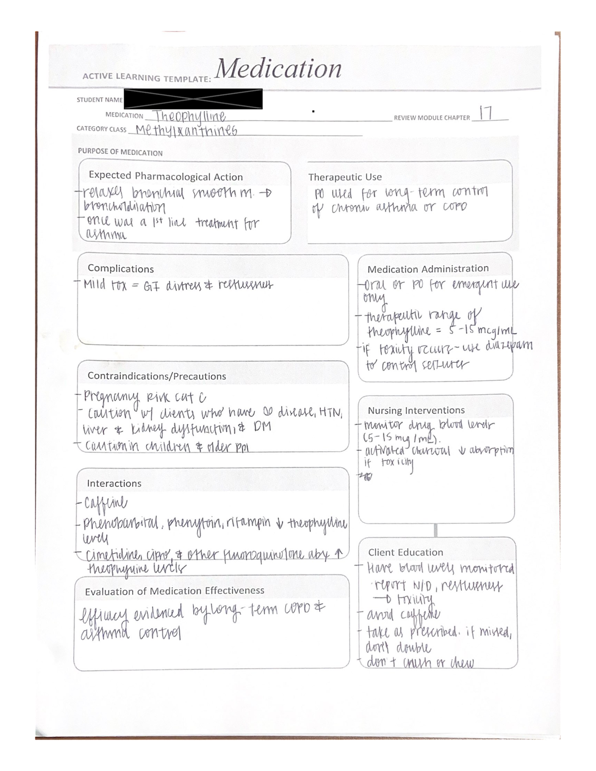 Theophylline ati medication template handwritten NRSE 4550 Studocu