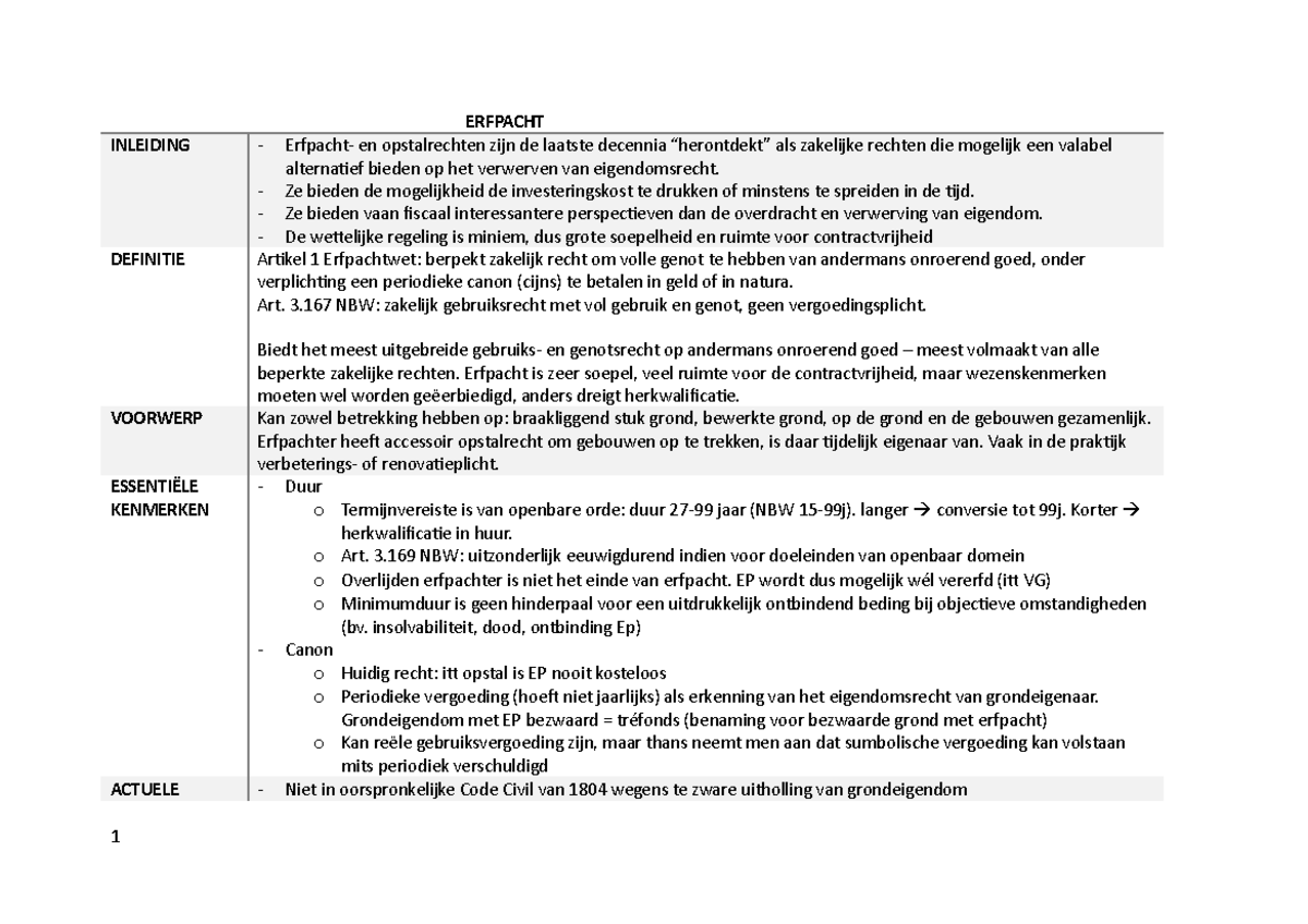 Goederen- En Bijzondere Overeenkomstenrecht: Schema Erfpacht En Opstal ...