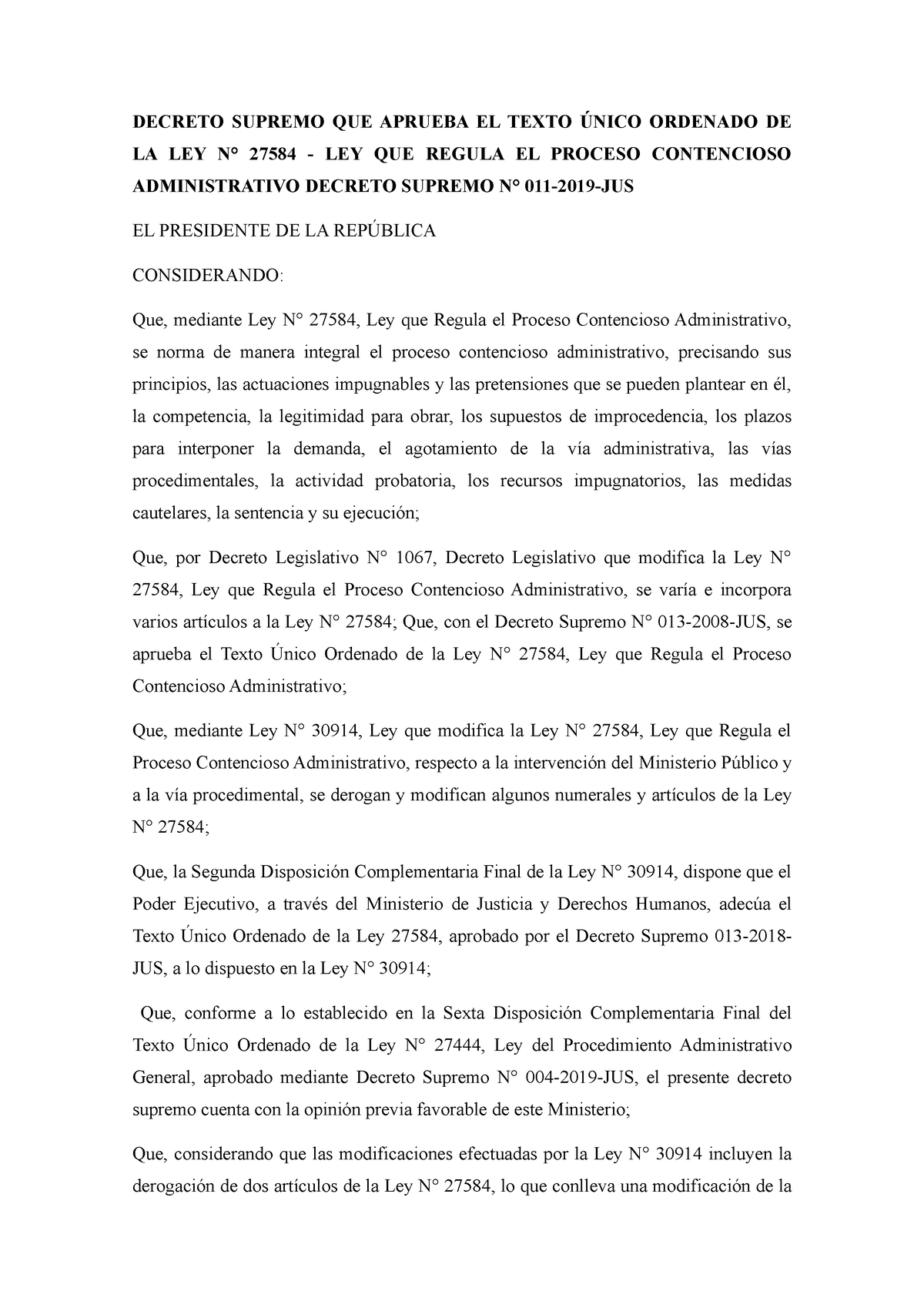 Decreto Supremo QUE Aprueba EL Texto Único Ordenado DE LA LEY N ...