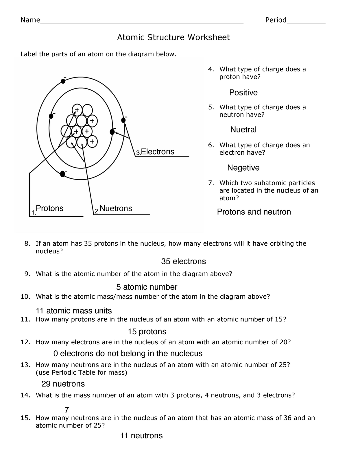 Atoms homework - math Throughout Parts Of An Atom Worksheet