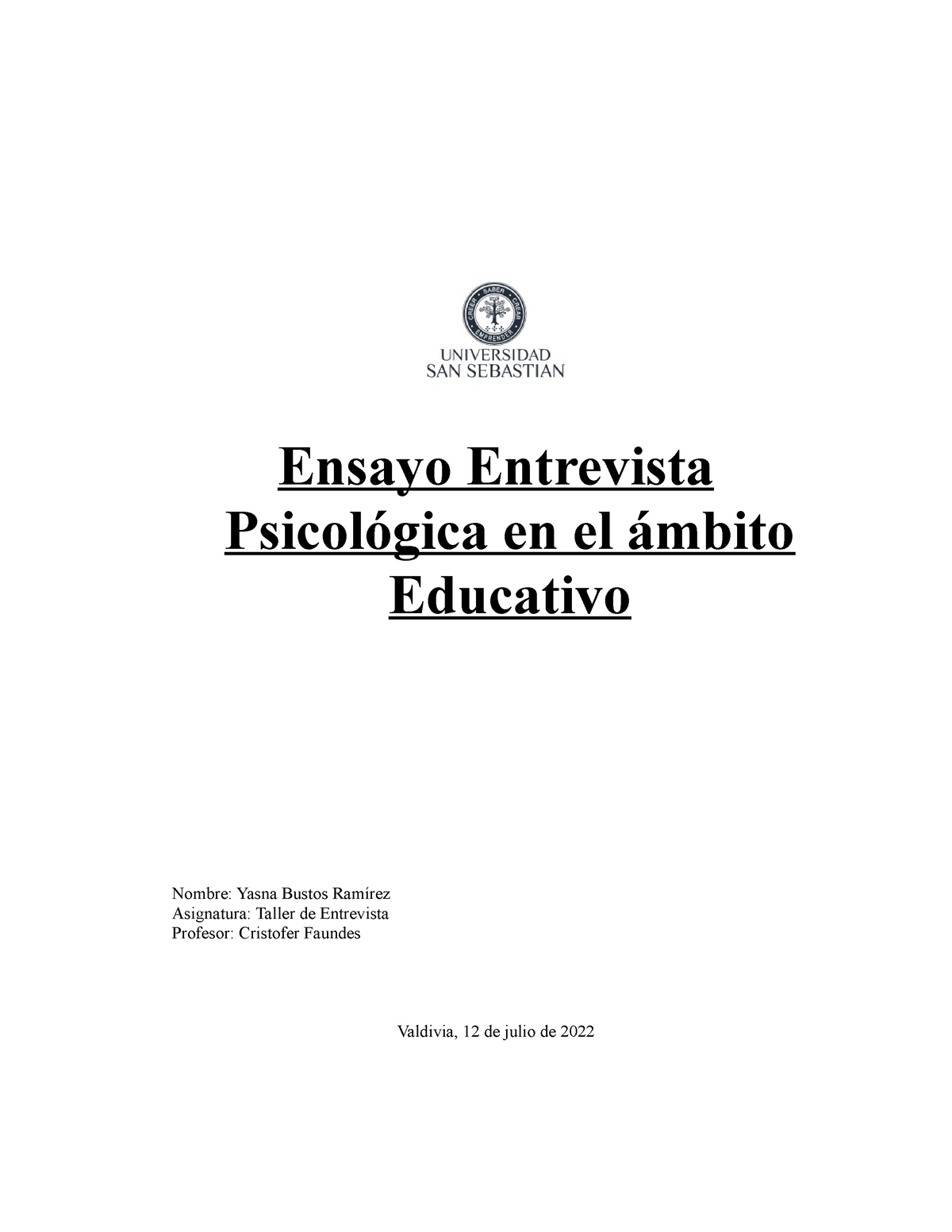 Ensayo Entrevista Psicológica En El ámbito Educativo Ensayo Entrevista Psicológica En El 2563