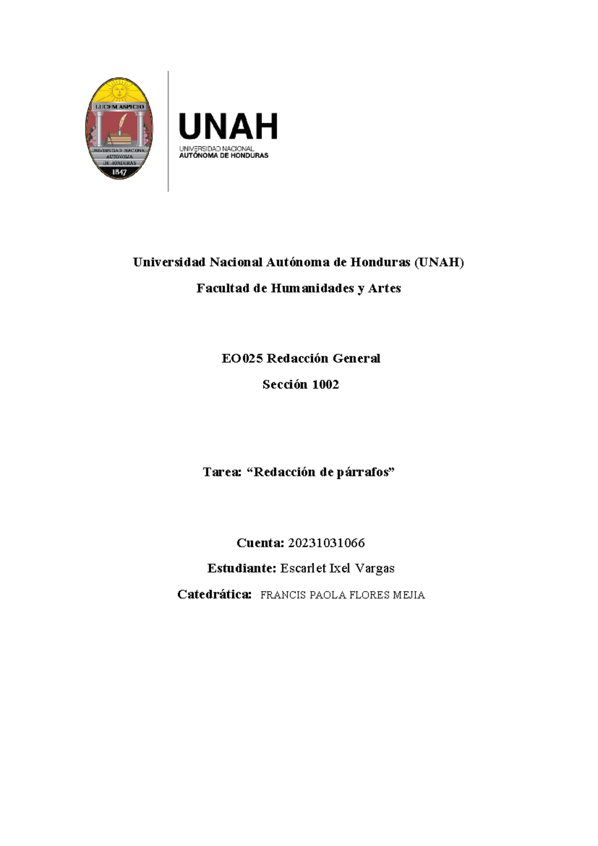 Redaccion U1 T4a Universidad Nacional Autónoma De Honduras Unah