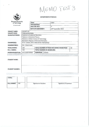TEST 4 MEMO - Test 4 memo 2024 - MEMO DEPARTMENT OF PHYSICS Tshwane ...