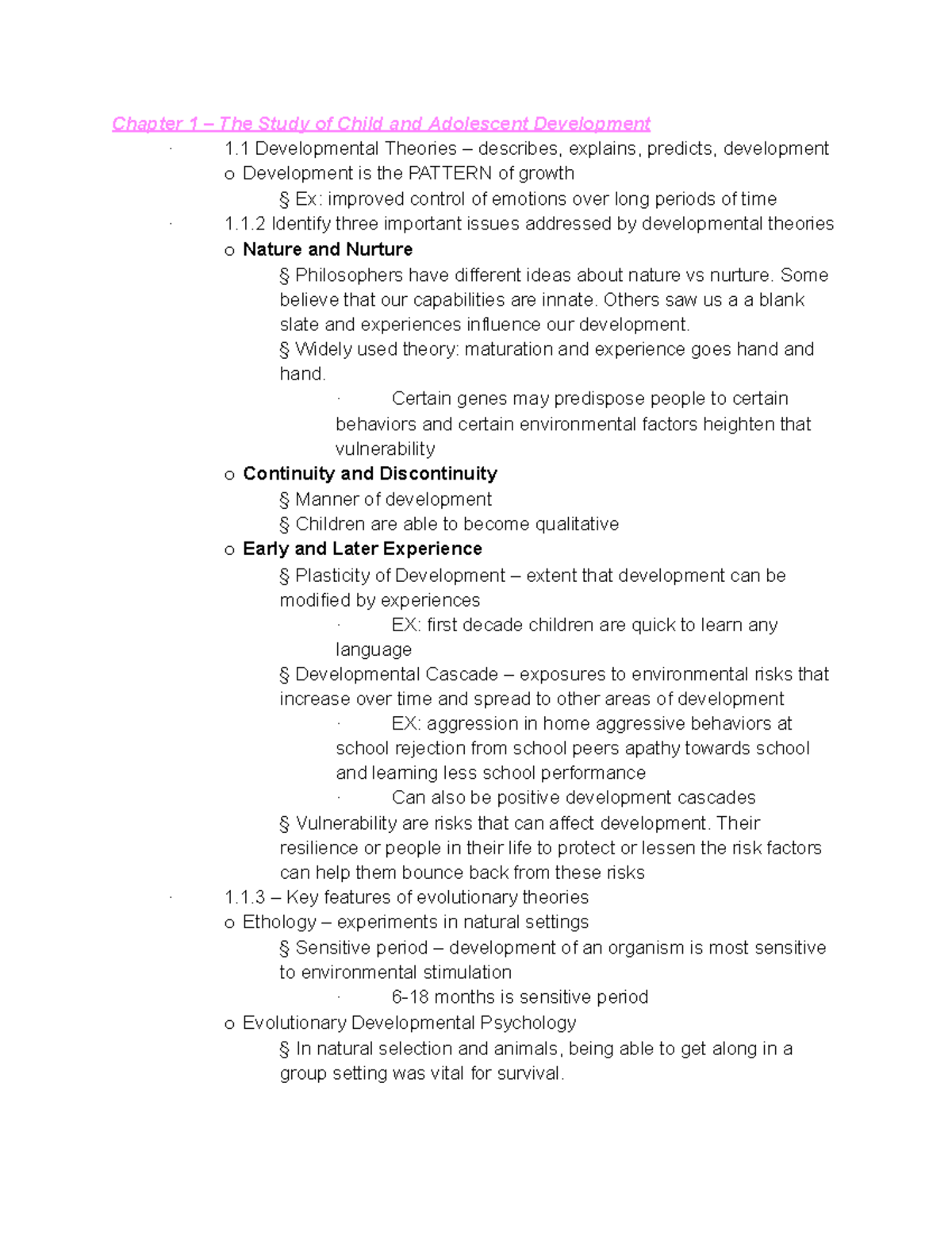 Edec notes - Chapter 1 – The Study of Child and Adolescent Development ...