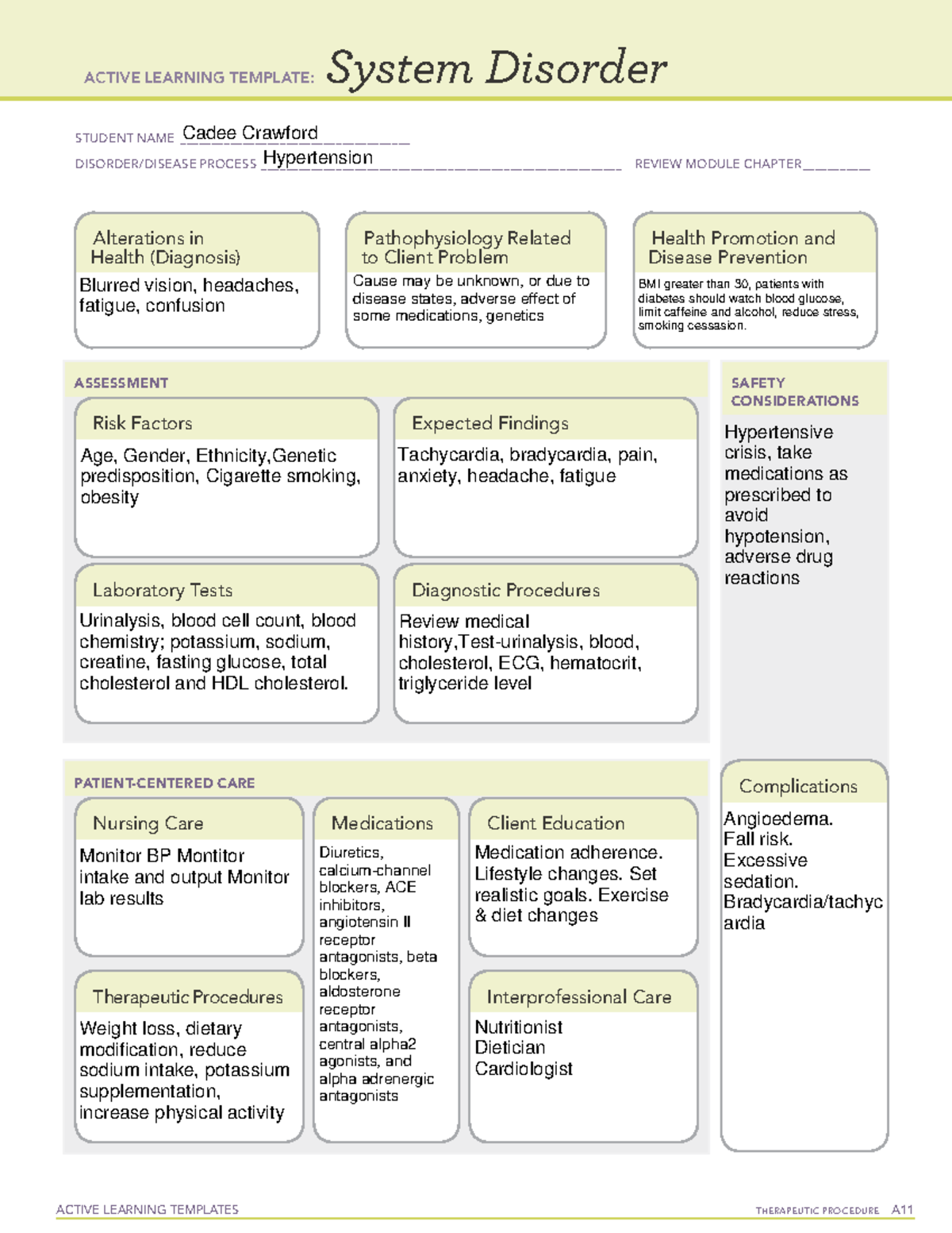 Hypertension 617 ATI ACTIVE LEARNING TEMPLATES THERAPEUTIC