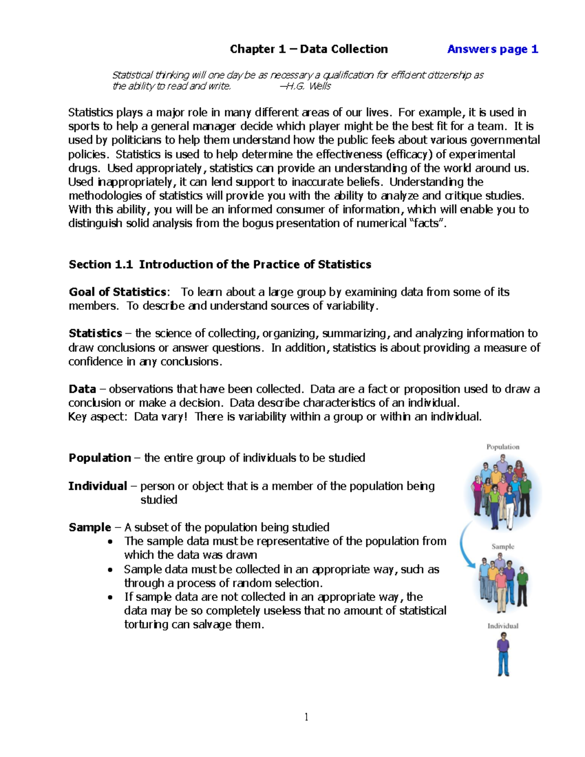 Chapter 1 Answers - Chapter 1 – Data Collection Answers page 1 ...