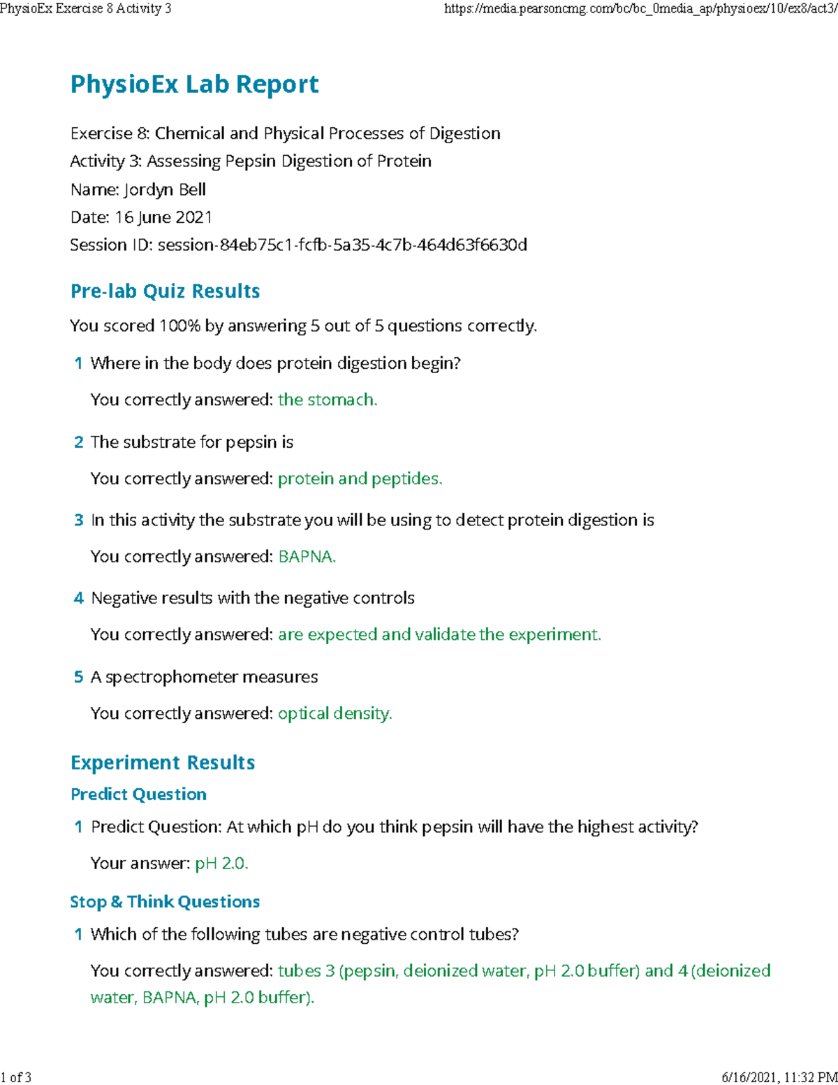 Physio Ex Exercise 8 Activity 3 PhysioEx Lab Report Exercise 8