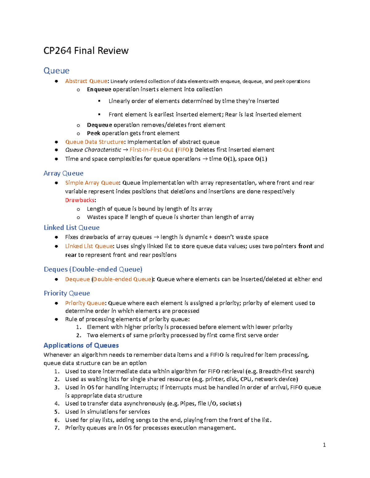 CP264 - Final Review - Lecture notes 1 - CP216 - WLU - Studocu