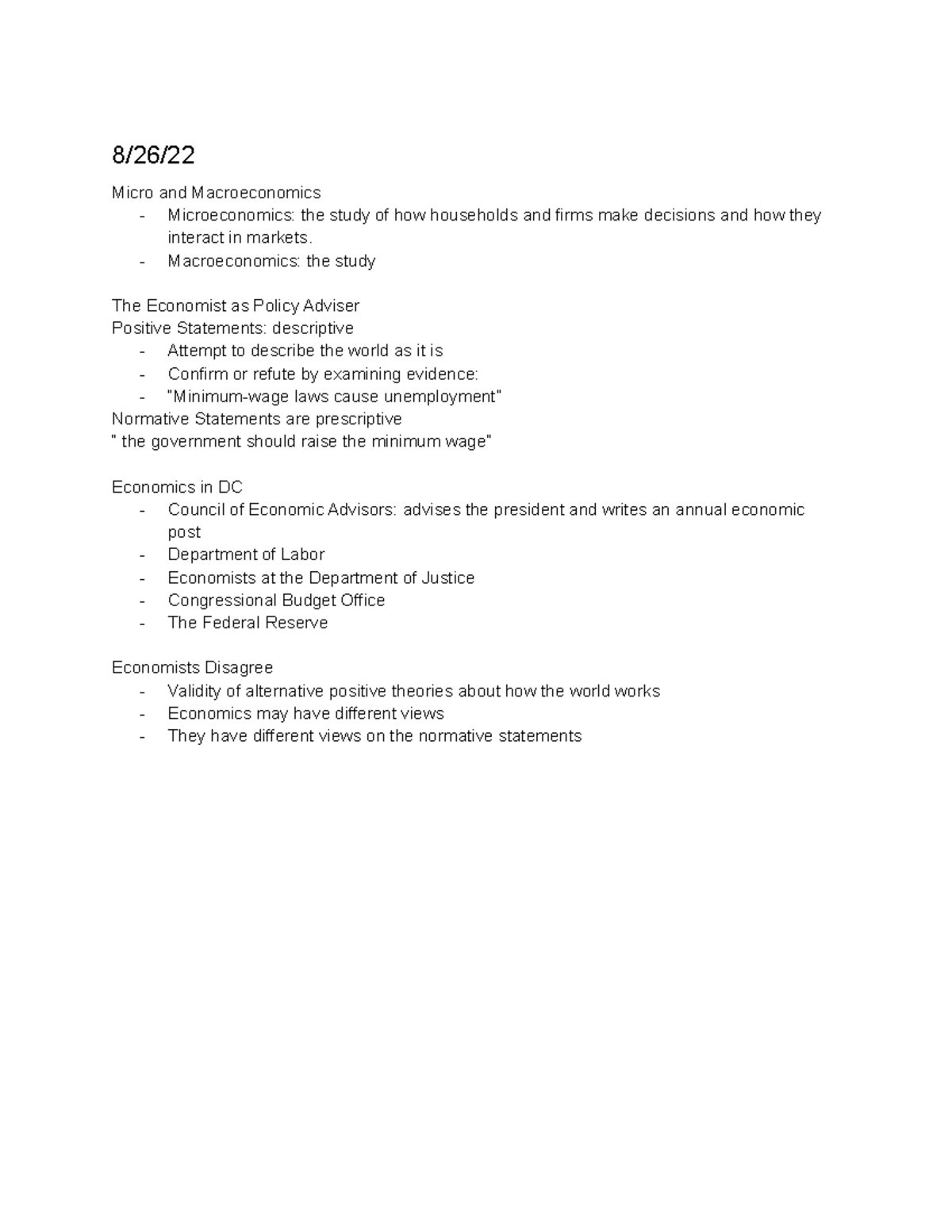 Econ 160 2 - Class notes - 8/26/ Micro and Macroeconomics ...