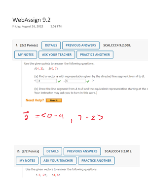 Web Assign 9 - Professor: Bronstein, Albert - MATH 2400 - WebAssign 9 ...
