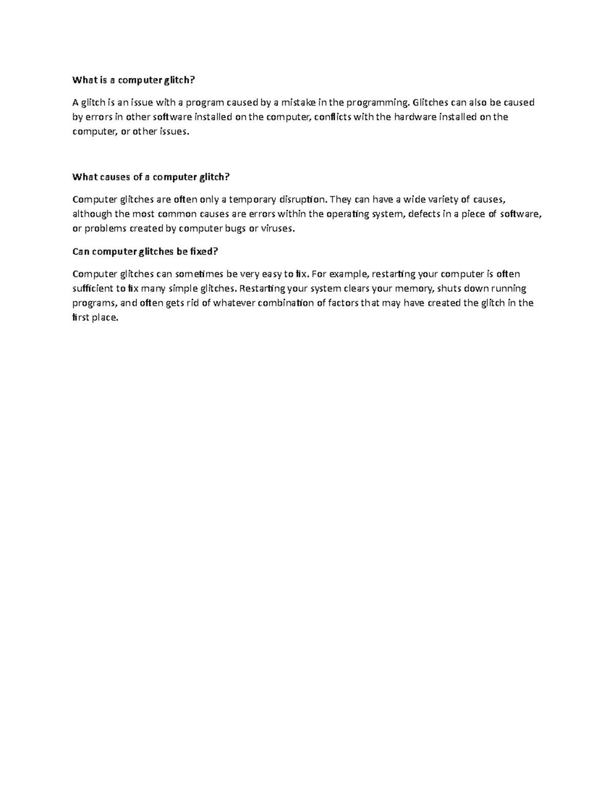 SP 101 - go on - What is a computer glitch? A glitch is an issue with a ...